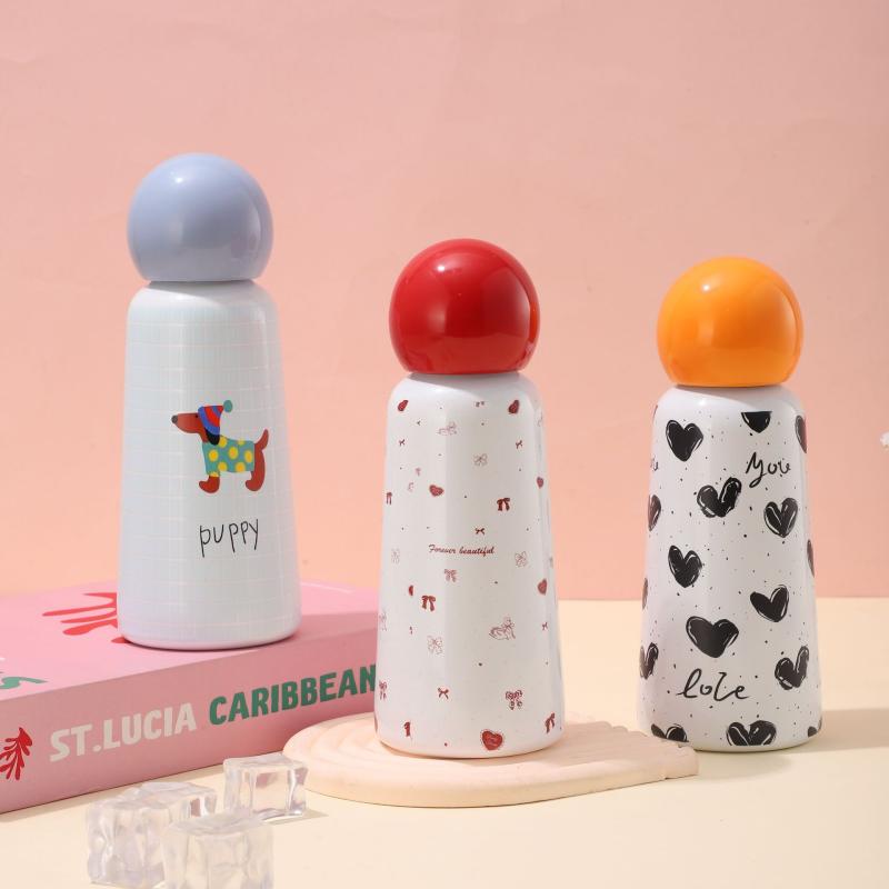 水筒 ステンレス製保温保冷水筒 かわいい アニマル柄 350ml 携帯用 持ち運び 軽量 運動会 アウトドア