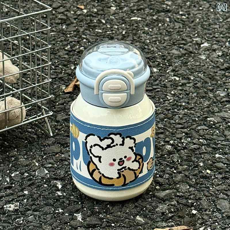 水筒 レディース かわいい 大容量 500ml ステンレス 保温 保冷 ストロー付き 白 ブルー グリーン アニマル 犬