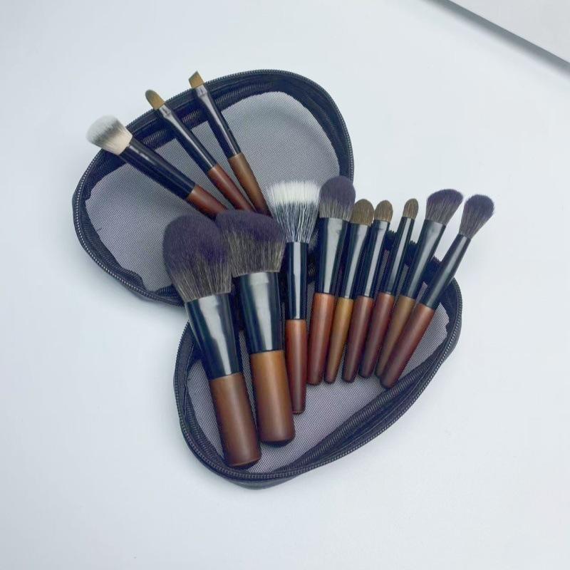 メイクブラシ レディース 女性用 携帯用 馬毛 アイシャドウブラシ フェイスブラシ 12本セット 暈しブラ..