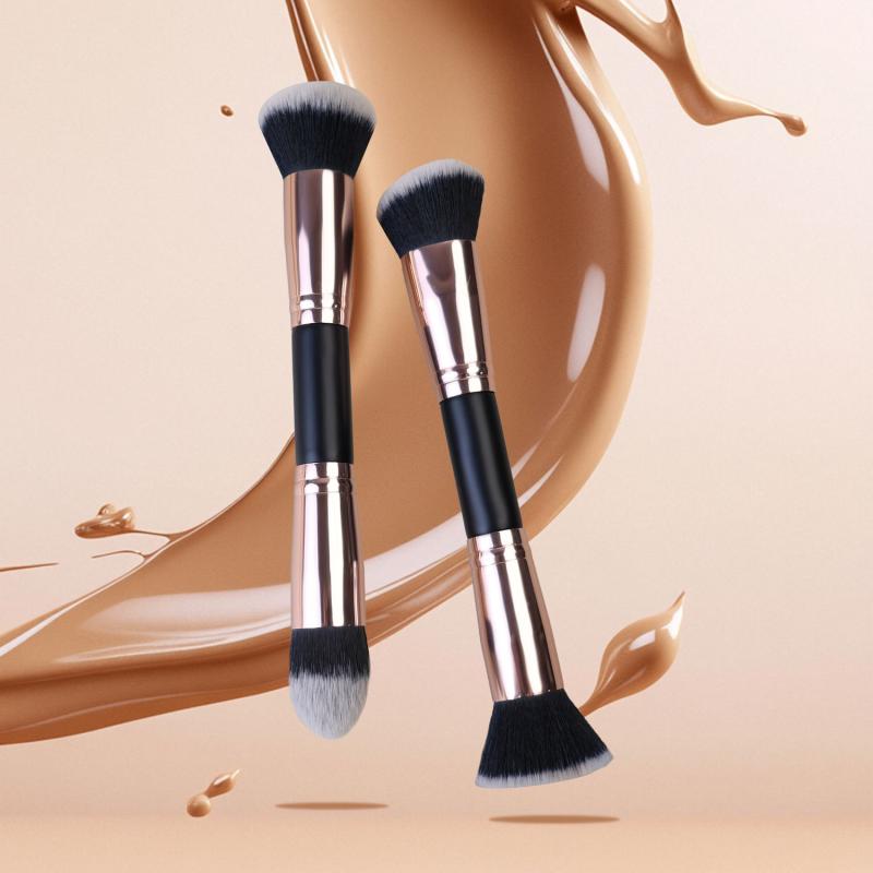メイクブラシ ダブルヘッド ファンデーションブラシ チークブラシ 柔らかい毛 フェイスブラシ シェーディングブラシ パウダーブラシ 携帯用