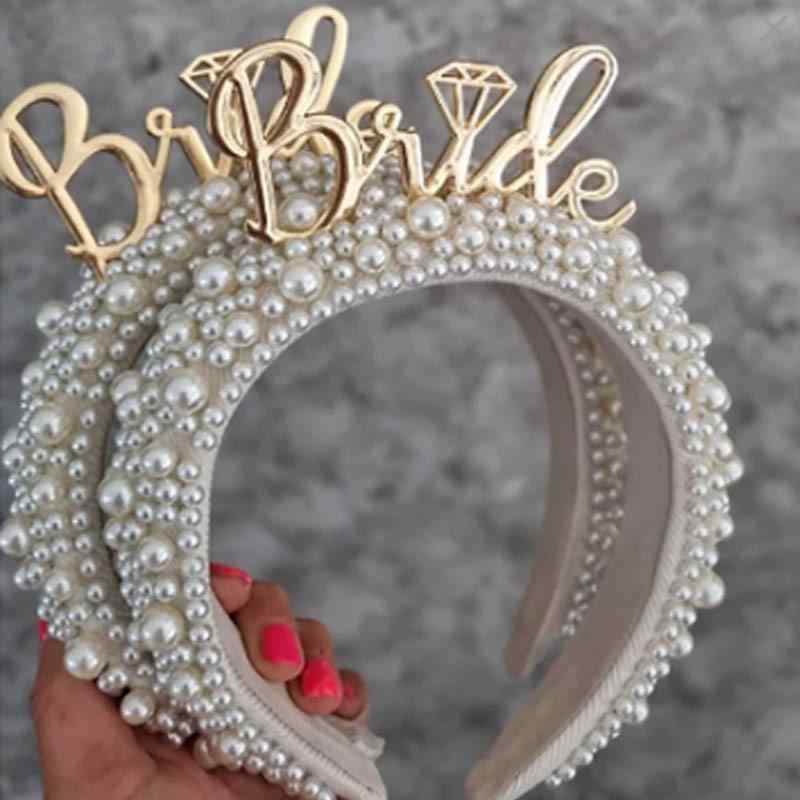 ヘアバンド レディース ブライダル パーティー 二次会 パール ラインストーン ティアラ 髪飾り 花嫁 Br..