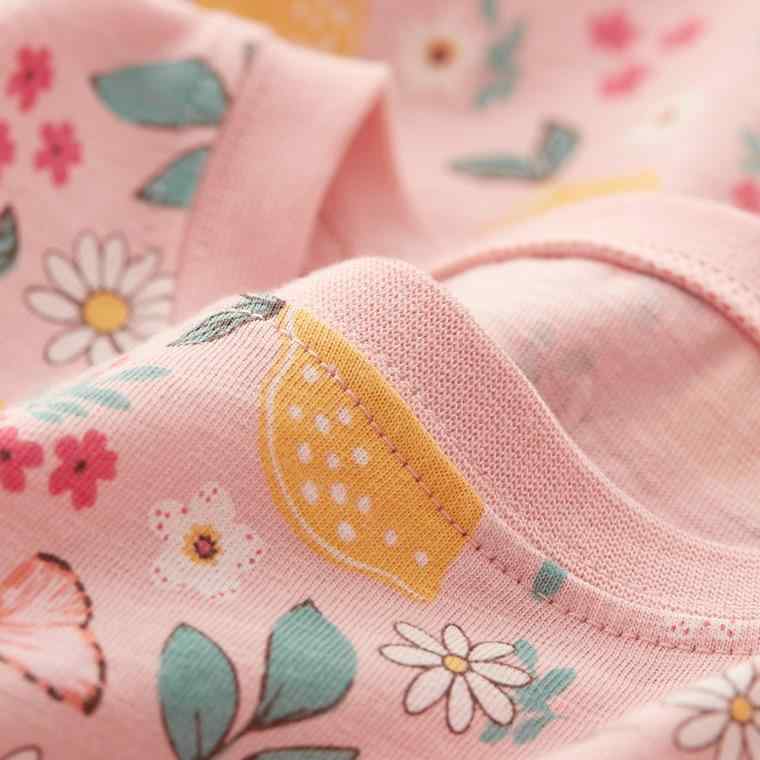 ワンピース 女の子 竹節コットン フラワープリント Aライン 100%コットン 通気性 吸汗性 かわいい ガー..