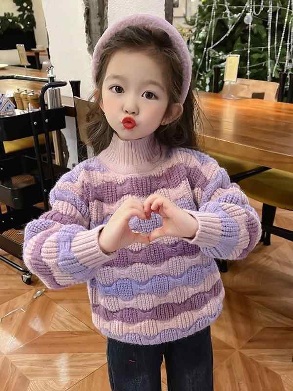 ニット・セーター ガールズ 女の子 子供服 トップス 秋冬 長袖 ストライプ柄 プルオーバー 普段着 かわ..