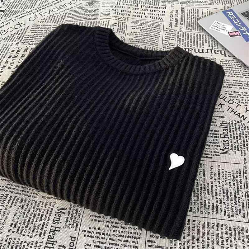 ニット メンズ ニットトップス 秋冬 コットン ゆったり ラウンドネック プルオーバー 黒 ブラック 無地 普段使い