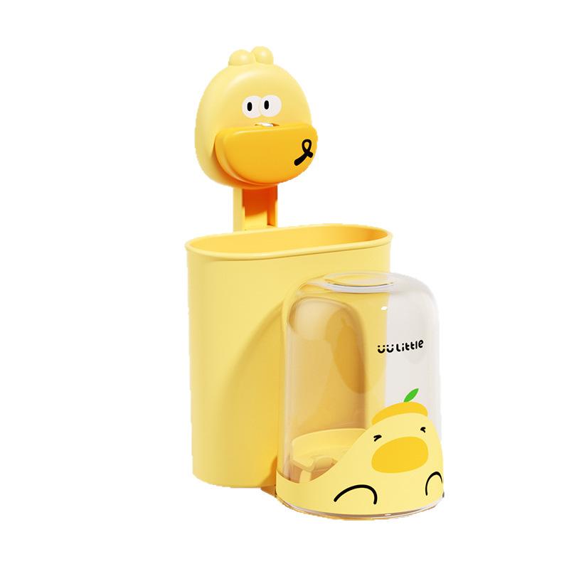 歯ブラシスタンド 子供用 壁掛け 吸盤式 歯磨きコップ ホルダー 小鴨 小熊 かわいい プラスチック