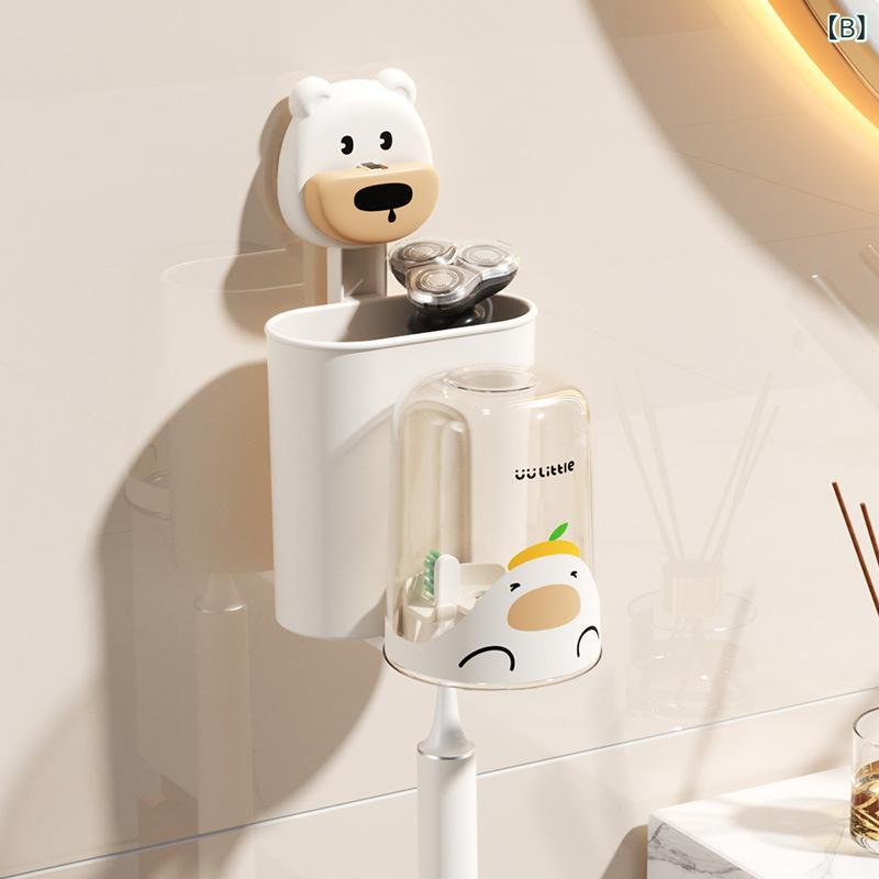 Tanzanの歯ブラシスタンド 子供用 壁掛け 吸盤式 歯磨きコップ ホルダー 小鴨 小熊 かわいい プラスチック｜アングル3
