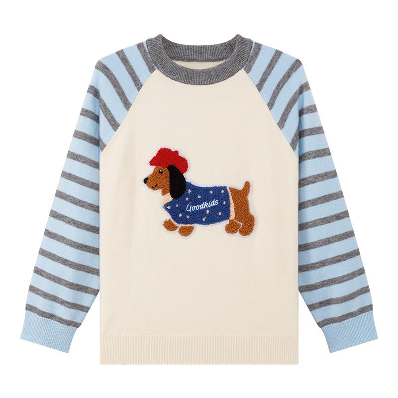 ニット キッズ 女の子 子供服 春秋 ニットトップス 小犬 刺繍 ピンク系 オフホワイト 伸縮性 通園 通学..