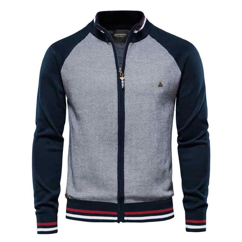 Men's Clothing - ニット カーディガン メンズ ニットトップス 配色 コットン 立襟 スタイリッシュ カジュアル 春秋 普段使い M L XL XXL XXXL グリーン ブラック ブラウン ネイビー ブルー ワインレッド カーキ グレー