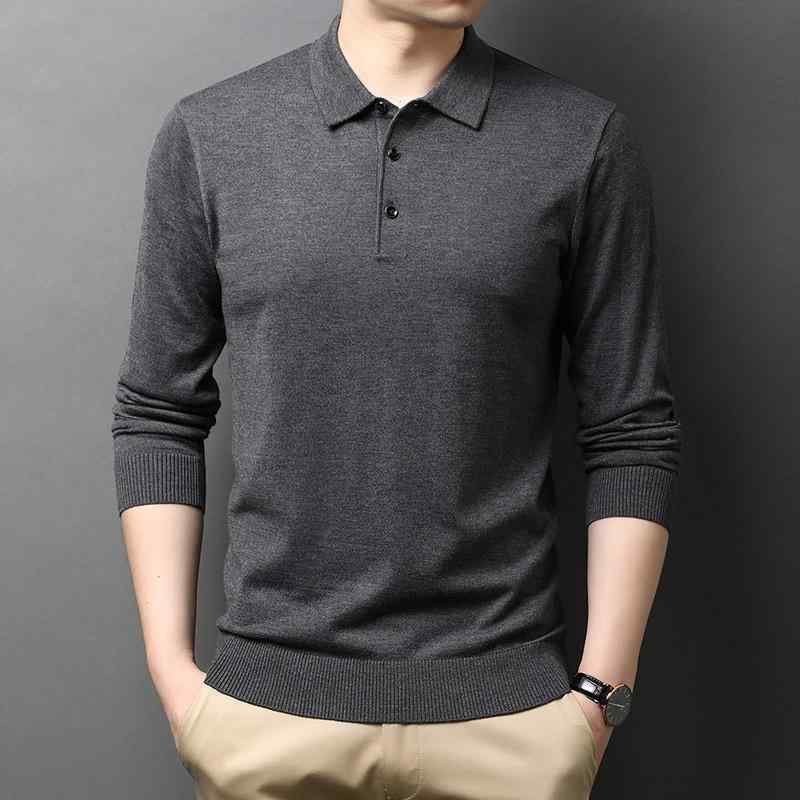 ニット メンズ カーディガン ウール混紡 ポロシャツ 長袖 リブ 襟付き 無地 春秋 薄手 グレー レッド ..