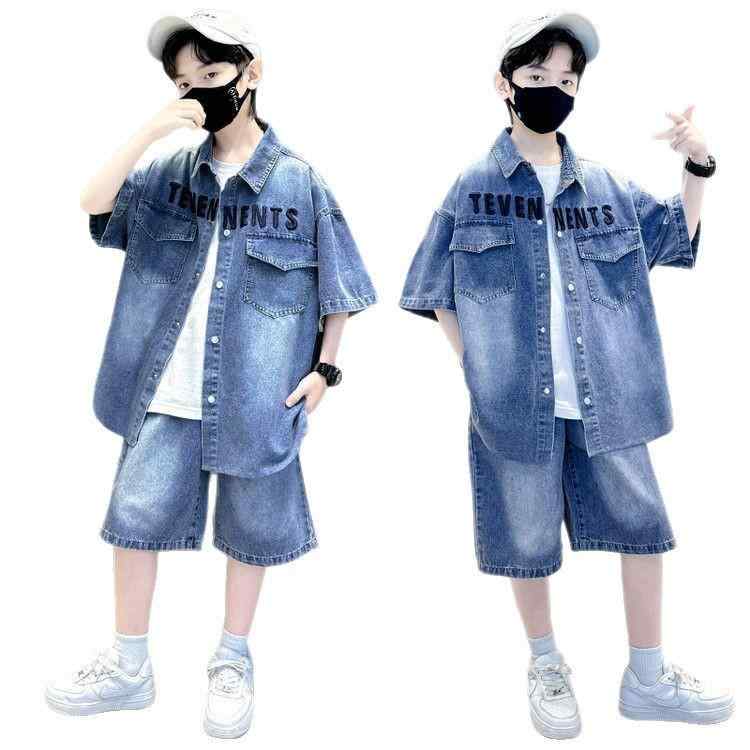 キッズ 半袖 デニム セットアップ 男の子 夏 2点セット 子供服 中大童 ハーフパンツ 薄手 ボーイズ 120cm 130cm 140cm 150cm 160cm 170cm