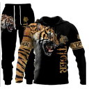 スウェット メンズ セットアップ スポーツウェア 上下セット 3D 動物柄 プリント パーカー プルオーバー 長袖 ジャージ 部屋着 ルームウェア 大きいサイズ...