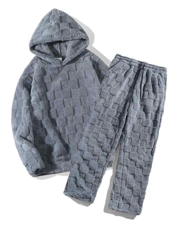 メンズ スウェット セットアップ 秋冬 長袖パーカー ロングパンツ 上下セット 格子柄 フリース 普段使..