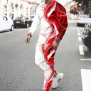メンズ スウェット セットアップ 長袖 普段着 部屋着 ポリエステル プリント 春秋 スポーティ カジュアル 男性用 紳士