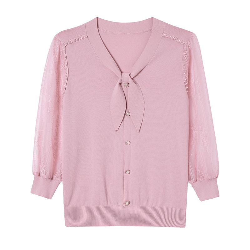 ニット レディース 七分袖 春夏 薄手 接触冷感 トップス 絹 無地 宽松 ゆったり 中袖 プルオーバー ピ..