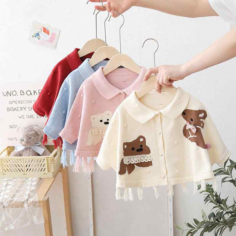 子供服 カーディガン 女の子 ニットカーディガン ポンチョ風 襟付き 無地 ショート丈 トップス 韓国風 秋冬 かわいい 80cm 90cm 100cm 110cm 120cm 130cm