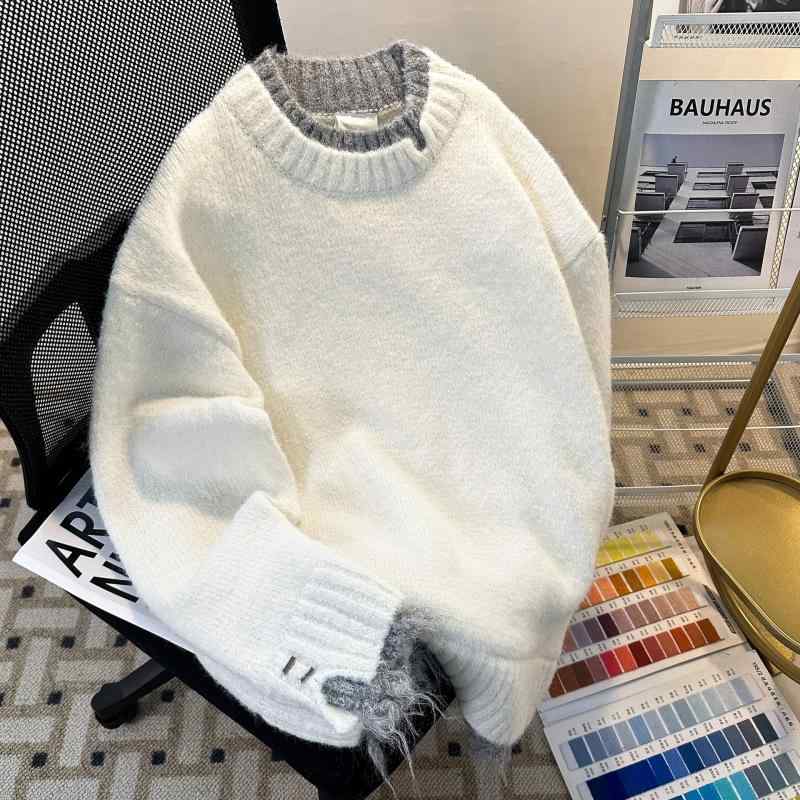 Other - ニット メンズ フェイクレイヤードプルオーバー 秋冬 韓国風 リラックスフィット 高級感 白色 トップス コットンブレンド