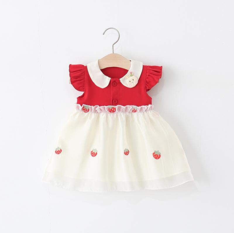 ワンピース キッズ 女の子 子供 ベビー ストロベリー 苺 いちご チュール Aライン 春夏 かわいい 赤 レッド 80 90 100 110 120cm