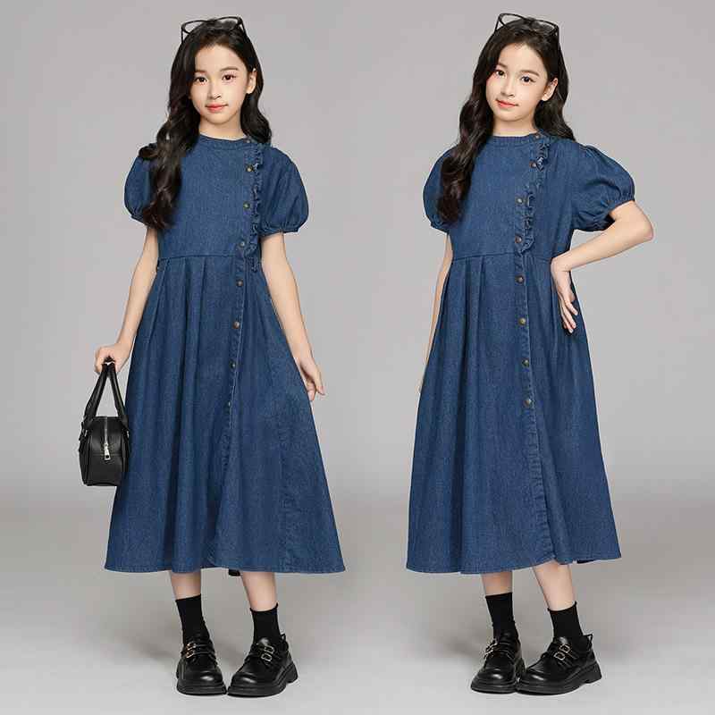 ワンピース キッズ 女の子 デニム Aライン 夏物 子供服 ガールズ 140cm 150cm 160cm 165cm 170cm かわ..