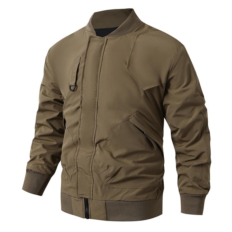 ジャケット メンズ 男性用 ブルゾン 春秋 カジュアル ワーク ミリタリー スタンドカラー ジャンパー アウター 撥水 防風 多ポケット ブラック カーキ グリーン