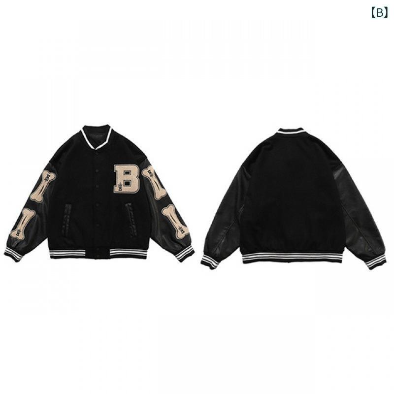 ジャケット レディース スタジアムジャンパー 秋冬 厚手 Vネック ストリートファッション ヒップホップ 長袖 ブルゾン ゆったりサイズ 骨柄 刺繍 緑 黒