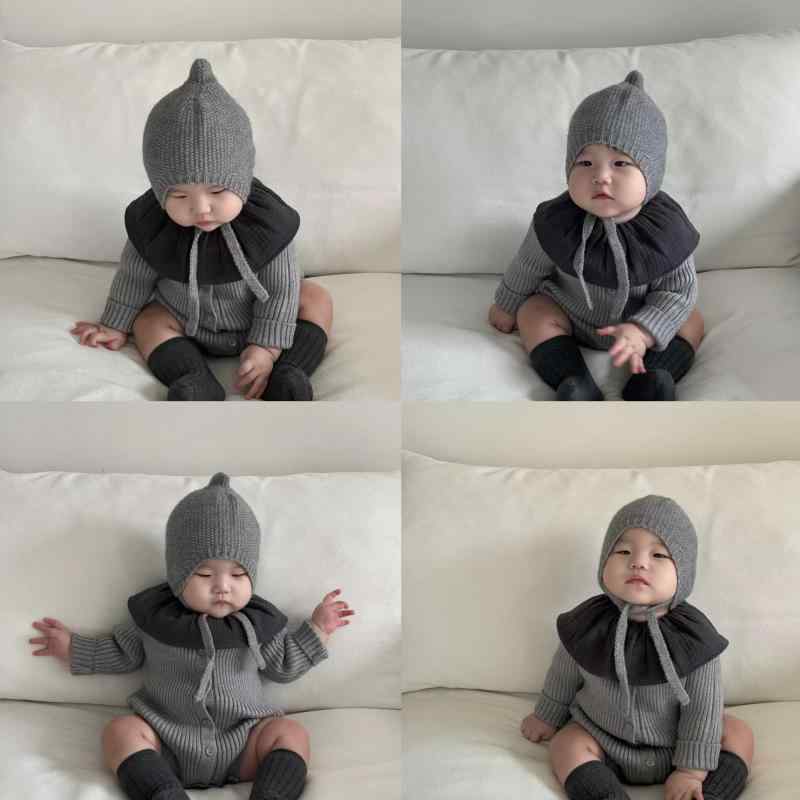 帽子 キッズ ベビー グレー系 ニット帽 防寒 暖かい かわいい ボンボン付き 耳当て 秋冬