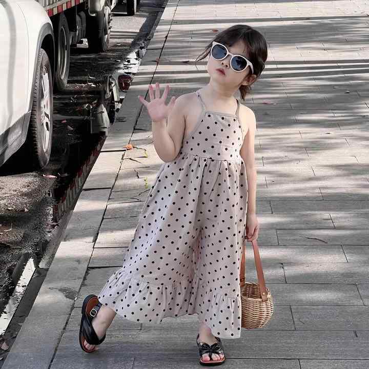 ワンピース キッズ 女の子 子供服 サロペットスカート パンツ付き ノースリーブ 水玉模様 春夏 コットン かわいい おしゃれ ガールズ お出かけ着 普段着