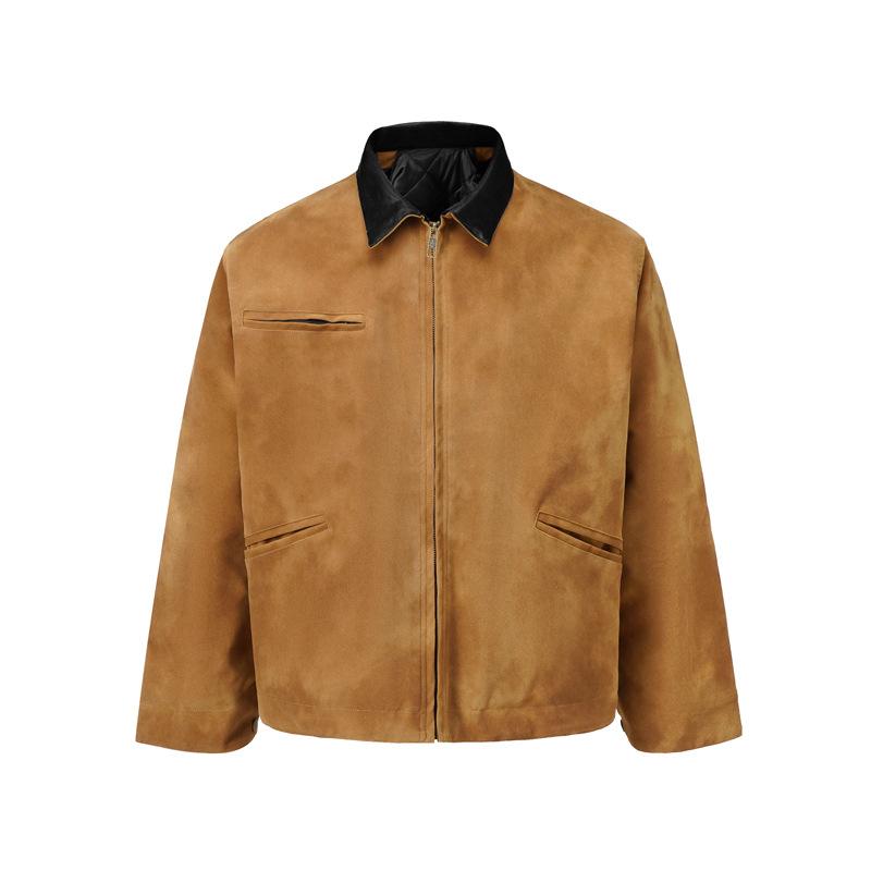 ・カテゴリ: ジャケット・スタイル: ストリート・対象年齢: 18-24歳・襟の形: 襟付き・フィットタイプ: ルーズ・フロント: ジッパー・フード: なし・厚さ: 普通・柄: その他・誤差範囲: 約3cm・対象: 青年・生地: 水洗い革・主な素材: ポリエステル80%、PU 20%・裏地: ポリエステル100%・シーン: カジュアル・ディテール: 多ポケット・裾のデザイン: ストレート・加工: 水洗いスエード・着丈: 普通(50cm＜着丈≤65cm)・ポケット: パッチポケット・着方: アウター・袖丈: 長袖・カラー: ピカグリーン、モカブラウン・サイズ: M、L、XL・袖のタイプ: レギュラー・対象: 大人、男性