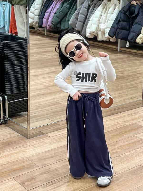 子供服 女の子用 上下セット 長袖Tシャツ &amp; ワイドパンツ ストリートダンス スタイル 春物 綿100% 普段使い