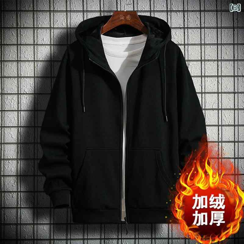 ジャケット メンズ 男性用 秋冬 裏起毛 スウェット パーカー ブルゾン 無地 長袖 灰色 黒 赤 M L XL 2XL 3XL 4XL 5XL