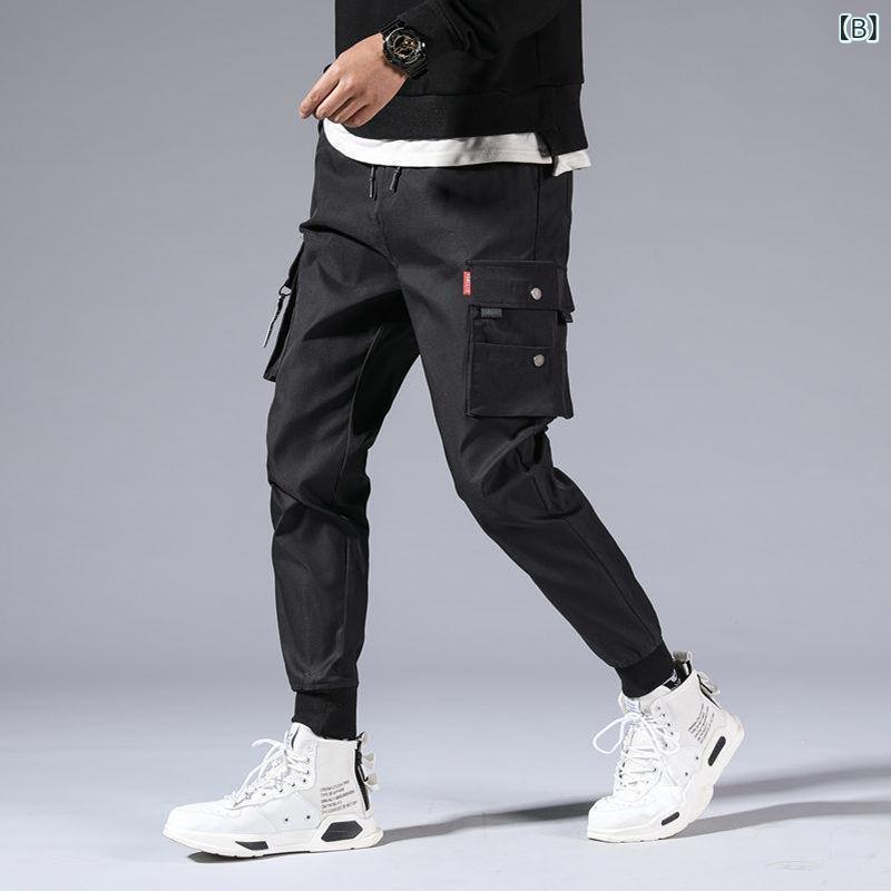 パンツ メンズ カーゴパンツ 9分丈 ワークパンツ ワイドパンツ ゆったり 無地 ドローストリング ミリタリー ブラック カーキ グレー ブルー ホワイト S M L XL 2XL 3XL 4XL 5XL