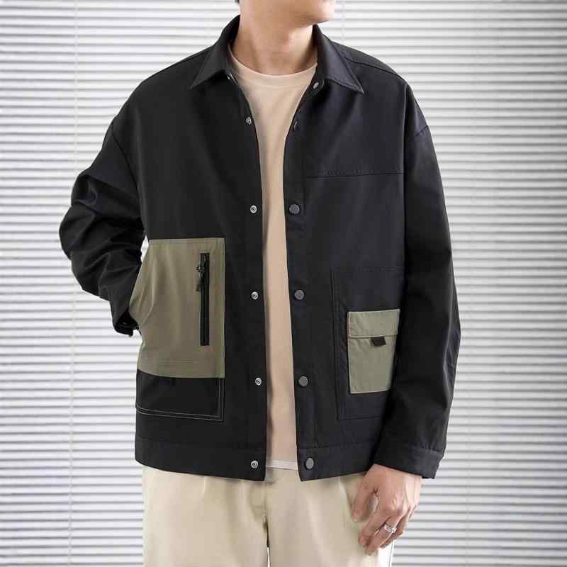 ジャケット メンズ 男性用 ブルゾン 野球 アウター 配色 切り替え 秋物 長袖 カジュアル スポーティー 黒 ブラック ベージュ