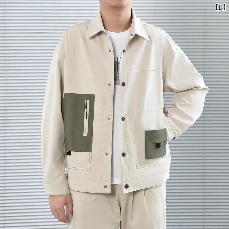 ジャケット メンズ 男性用 ブルゾン 野球 アウター 配色 切り替え 秋物 長袖 カジュアル スポーティー 黒 ブラック ベージュ