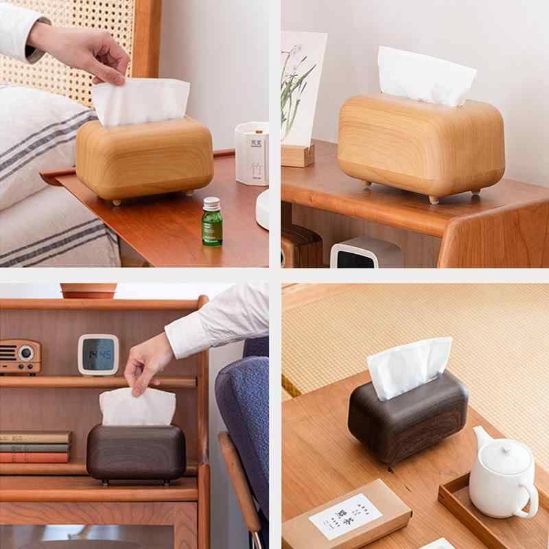 ティッシュボックス レディース メンズ 卓上 車載 収納ケース 多用途 ブラック 黒 胡桃木色 原木色 木目調