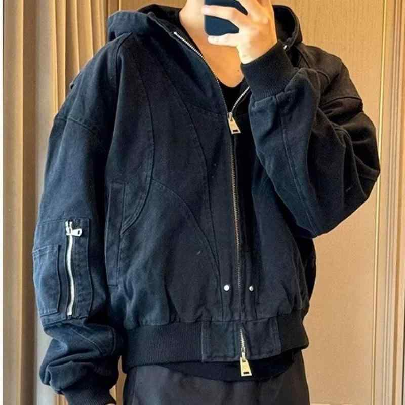 ジャケット 男性用 秋冬物 ストリート系 カジュアル ブルゾン ゆったり カーキ色 黒色 ポリエステル(4)