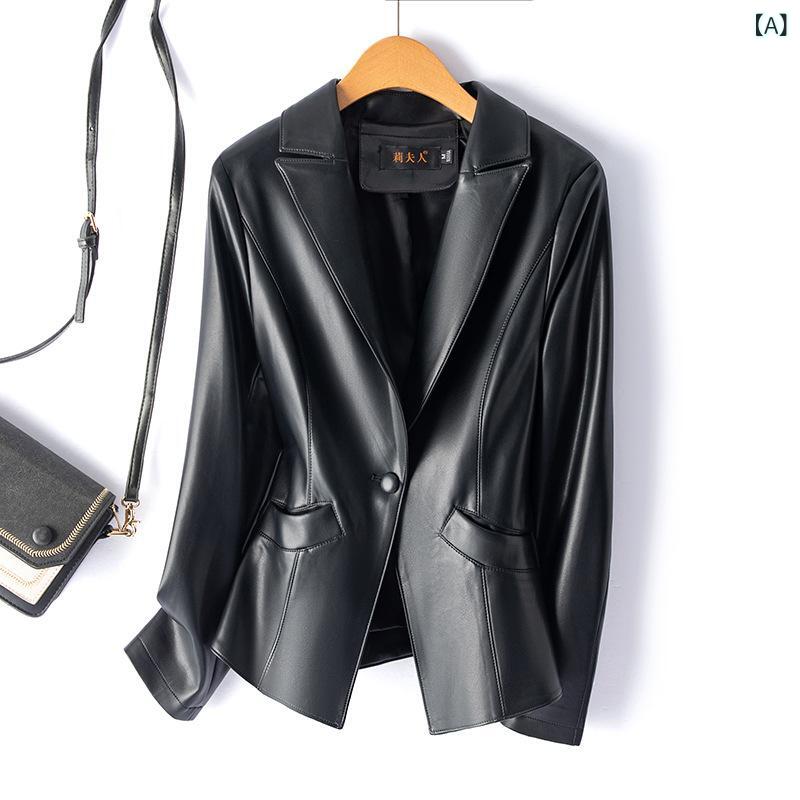 ジャケット レディース 海寧市産 レザー OL 通勤 韓国 ファッション 修身 スリムフィット 長袖 テーラード 普段使い ポリエステル ブラック 黒 ブラウン ワインレッド グリーン ピンク オレンジ