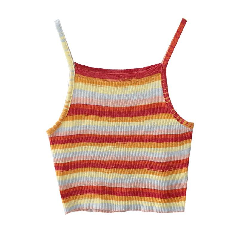 タンクトップ レディース 韓国風 高見え スリムフィット ストライプ柄 ニットキャミソール 春夏 イエロ..