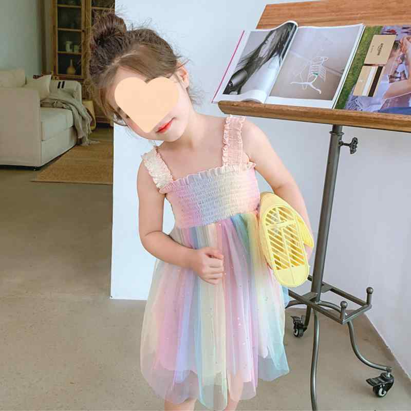 ワンピース 子供 女の子 ノースリーブ チュールスカート レインボーカラー かわいい おしゃれ キッズ ..