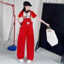 キッズ オーバーオール セットアップ 春夏 女の子 子供服 半袖 Tシャツ ワイドレッグ 薄手 レッド イエロー 130 140 150 160 170 180...