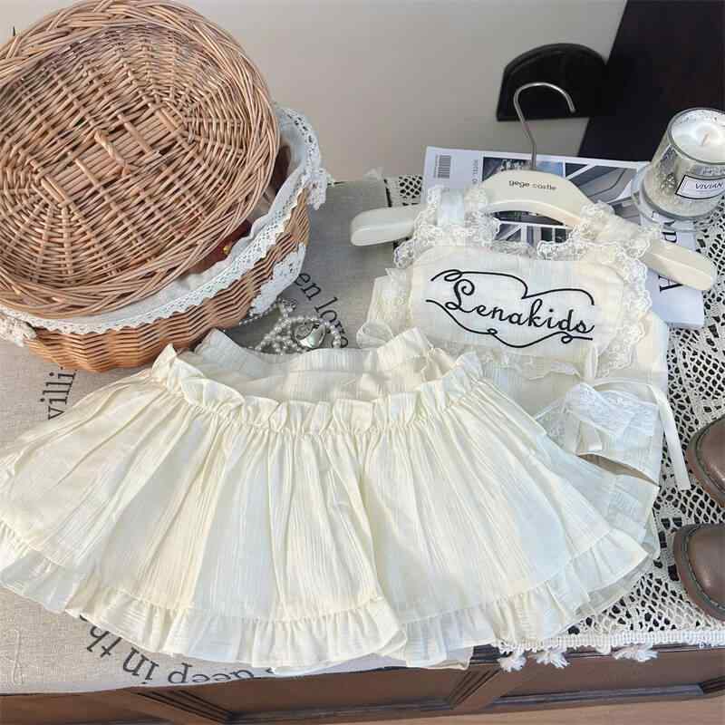 子供服 スカート セットアップ 女の子 夏 ノースリーブ ケーキスカート レース 米色 90 100 110 120 130 140