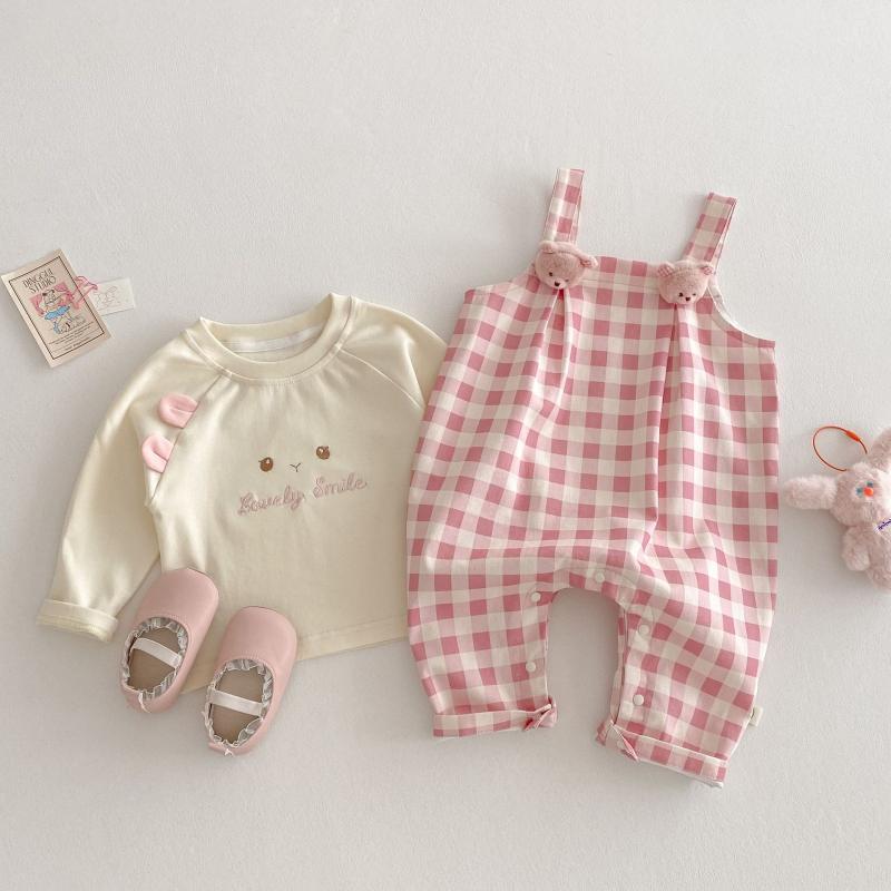 ベビー服 女の子 格子柄 サロペット 73 80 90 100cm コットン 春秋 春 かわいい 小熊 くま アニマルモ..