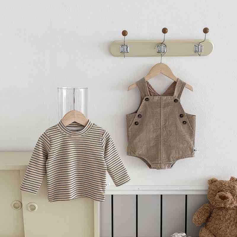 子供用セットアップ 長袖トップス サロペット 2点セット 男の子 秋物 ベビー服 ボーイズ ストライプ柄 コットン 薄手 66 73 80 90 100