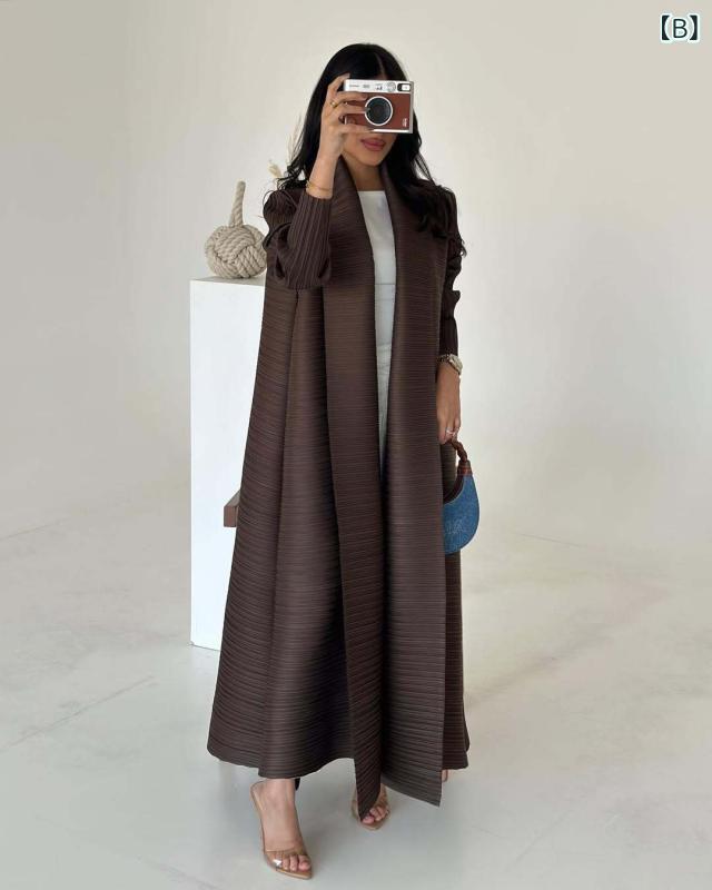 ワンピース レディース イスラム風 ギャザー 長袖 ロング丈 ポリエステル 中東 アラビア風 ブラック ブラウン ブルー ベージュ グレー カーキ パープル ワインレッド