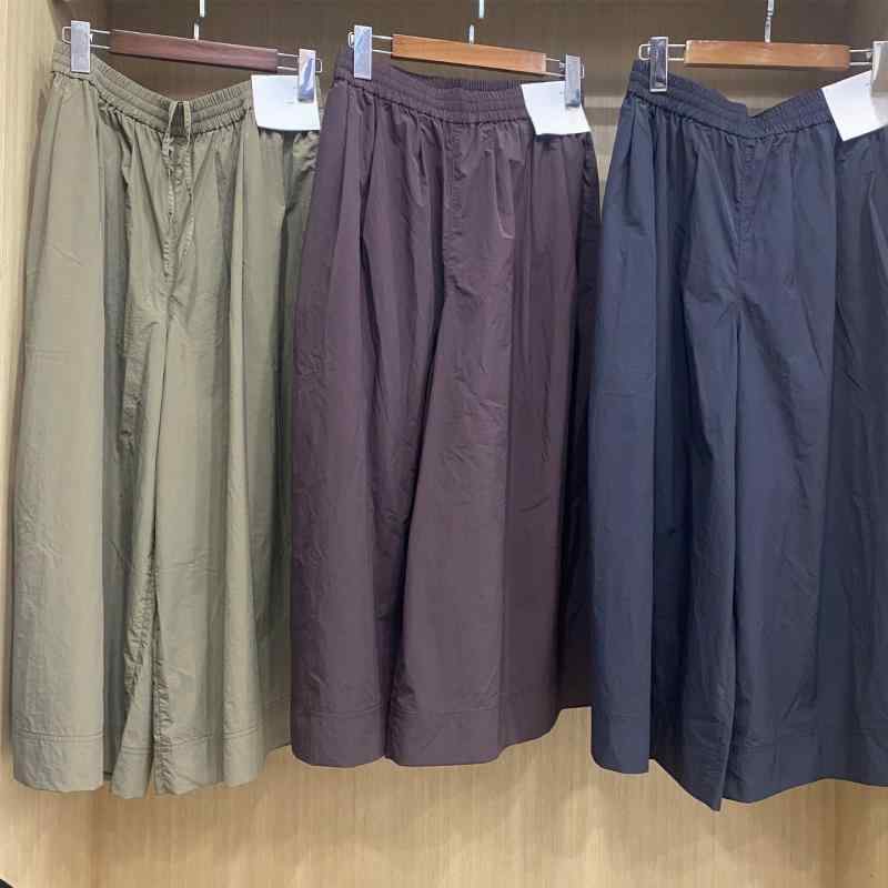 スカート レディース 7分丈パンツ 混紡 イージーパンツ ワイドレッグパンツ 高見え 無地ライク 薄手 日韓スタイル リラックス S M L XL ブラック ブラウン オリーブ