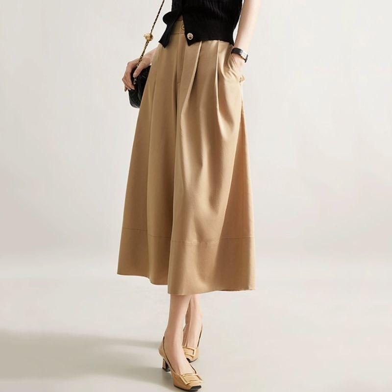 スカート レディース 春夏 高見え ワイドレッグパンツ スラックス ゆったり 体型カバー 着痩せ効果 ハイウエスト 九分丈 薄手 接触冷感 涼しい きれいめ オフィスカジュアル 韓国風