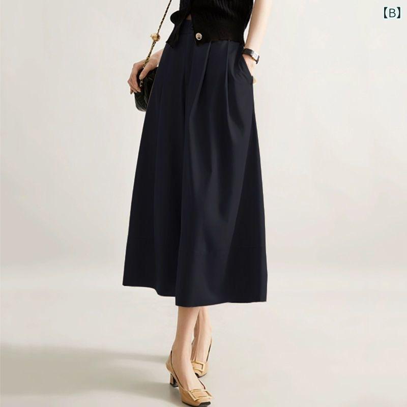 スカート レディース 春夏 高見え ワイドレッグパンツ スラックス ゆったり 体型カバー 着痩せ効果 ハイウエスト 九分丈 薄手 接触冷感 涼しい きれいめ オフィスカジュアル 韓国風