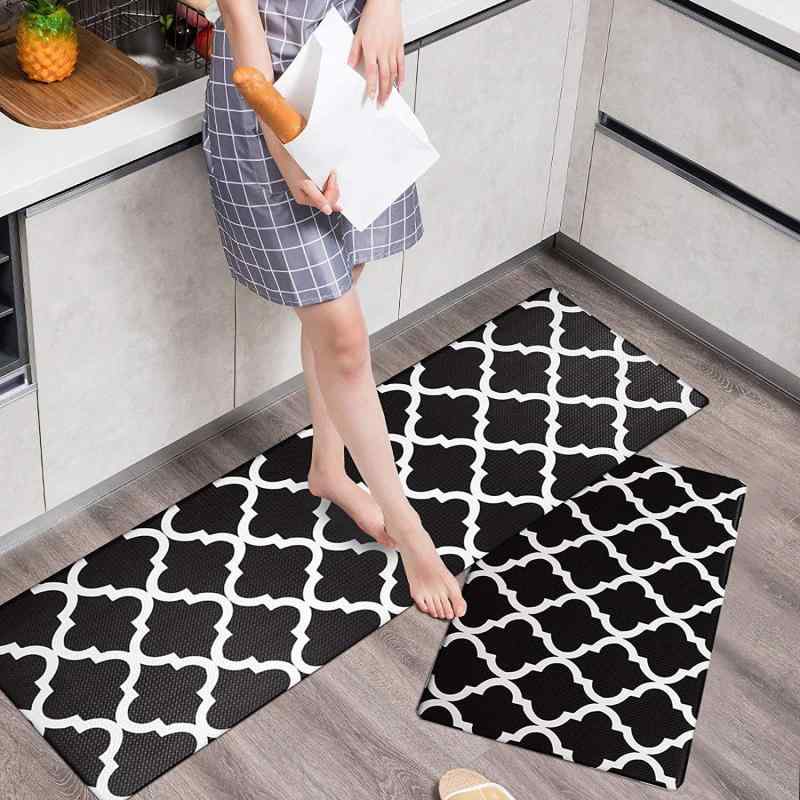 マット レディース 玄関 キッチン オフィス PVC 撥水 撥油 防汚 厚手 花柄 植物柄 レザー調 長方形 北欧 手洗い可 44cm×75cm 44cm×120cm 44cm×150cm