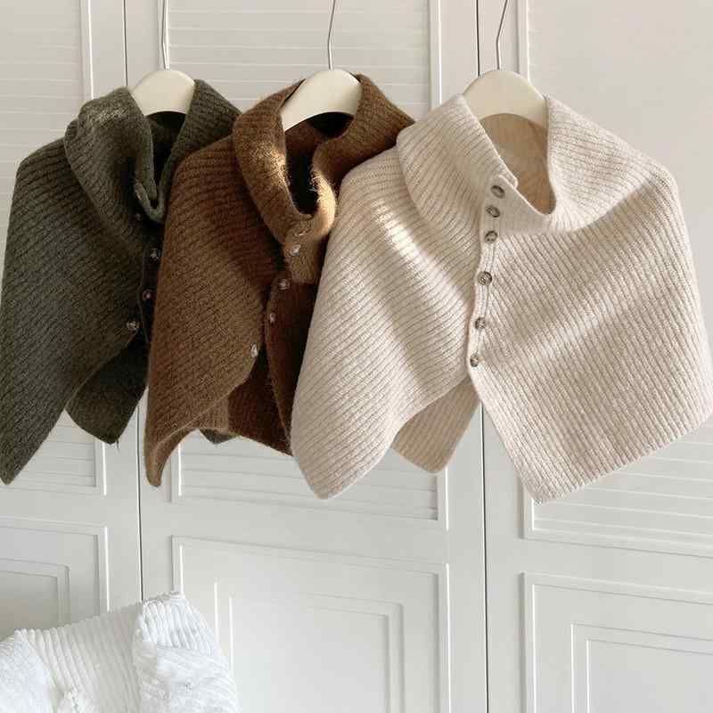 ショール レディース 婦人服 秋冬 ウール混 ケーブル編み ニット ケープ 韓国風 高襟 防寒 暖かい 無地..