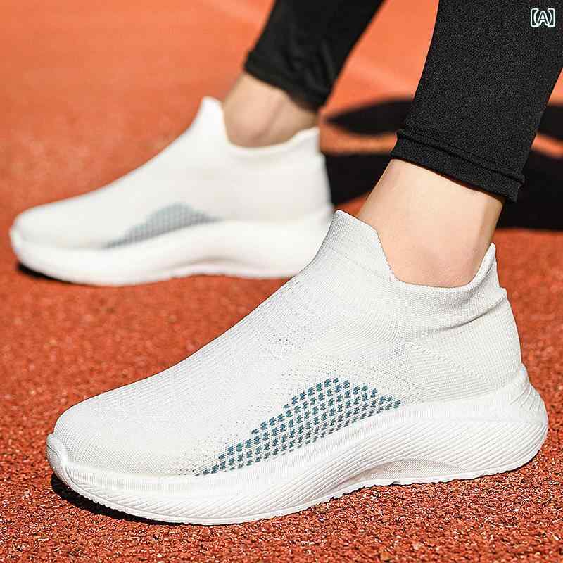 スニーカー メンズ 男性用 爆米花柄 飛織 ソックスシューズ スリッポン 運動靴 ランニングシューズ スポーツシューズ 通気性 床 普段使い 白 黒 紺