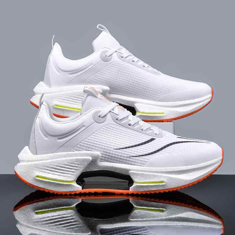 スニーカー メンズ レディース ランニングシューズ 厚底 スポーツシューズ 通気性 クッション性 滑り止め 運動靴 ローカット 蛍光オレンジ 白 緑 グレー ブラック 春秋冬
