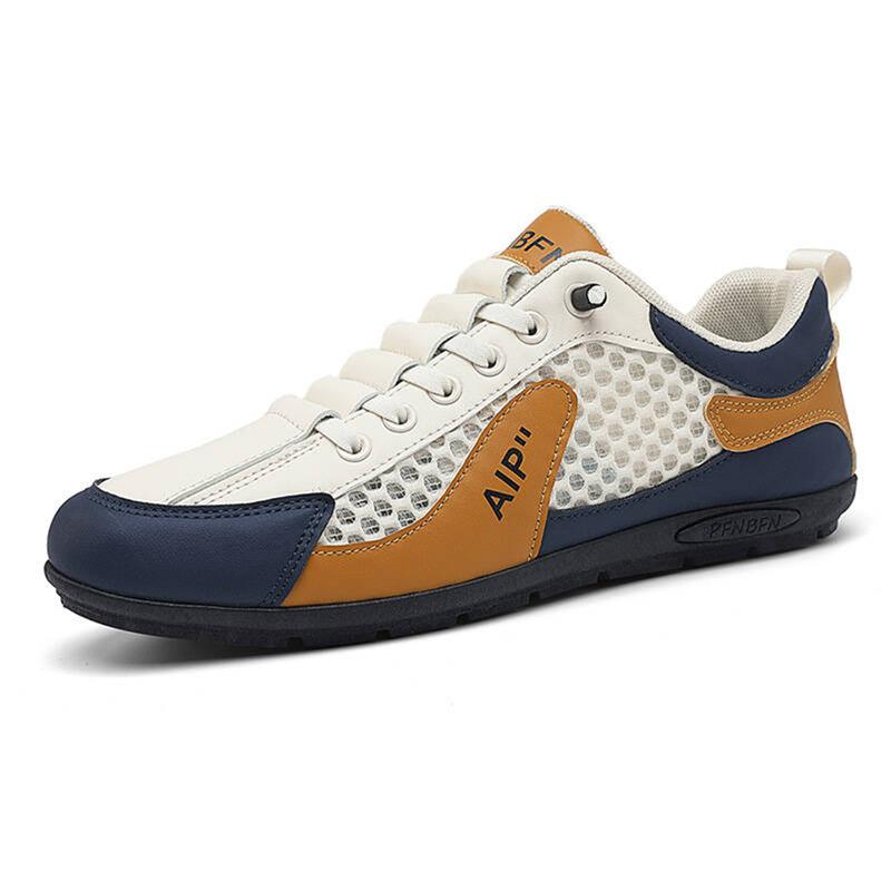 スニーカー メンズ 男性用 スリッポン メッシュ 通気性 運動靴 バイカラー 配色 ラバーソール ベージュ 白 ホワイト 赤 レッド